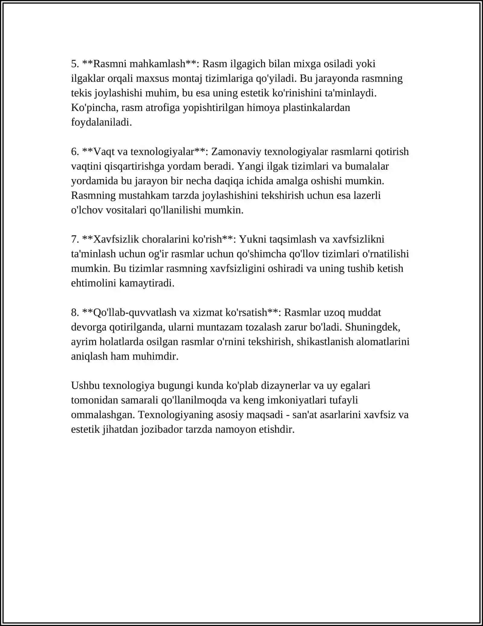 RAMKALI RASMLARNI DEVORGA QOTIRISH TEXNOLOGIYASI 4