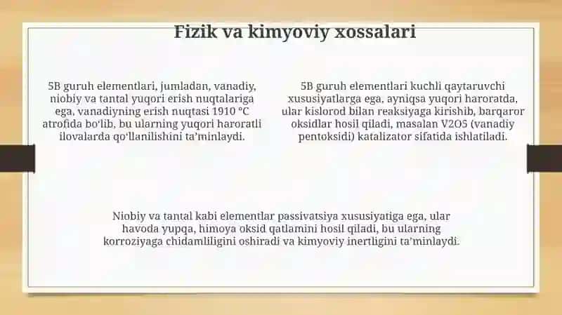 Davriy sistemaning 5-B guruh elementlari 4