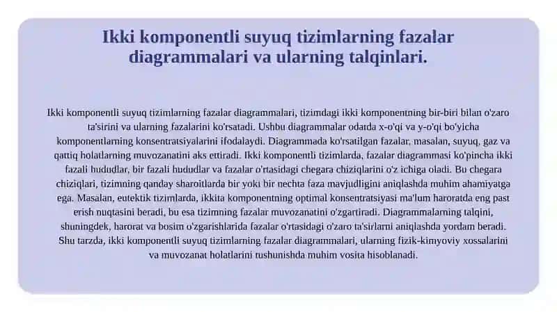 Fazalar muvozanati termodinamikasi. Ikki komponentli suyuq sistemalar 4