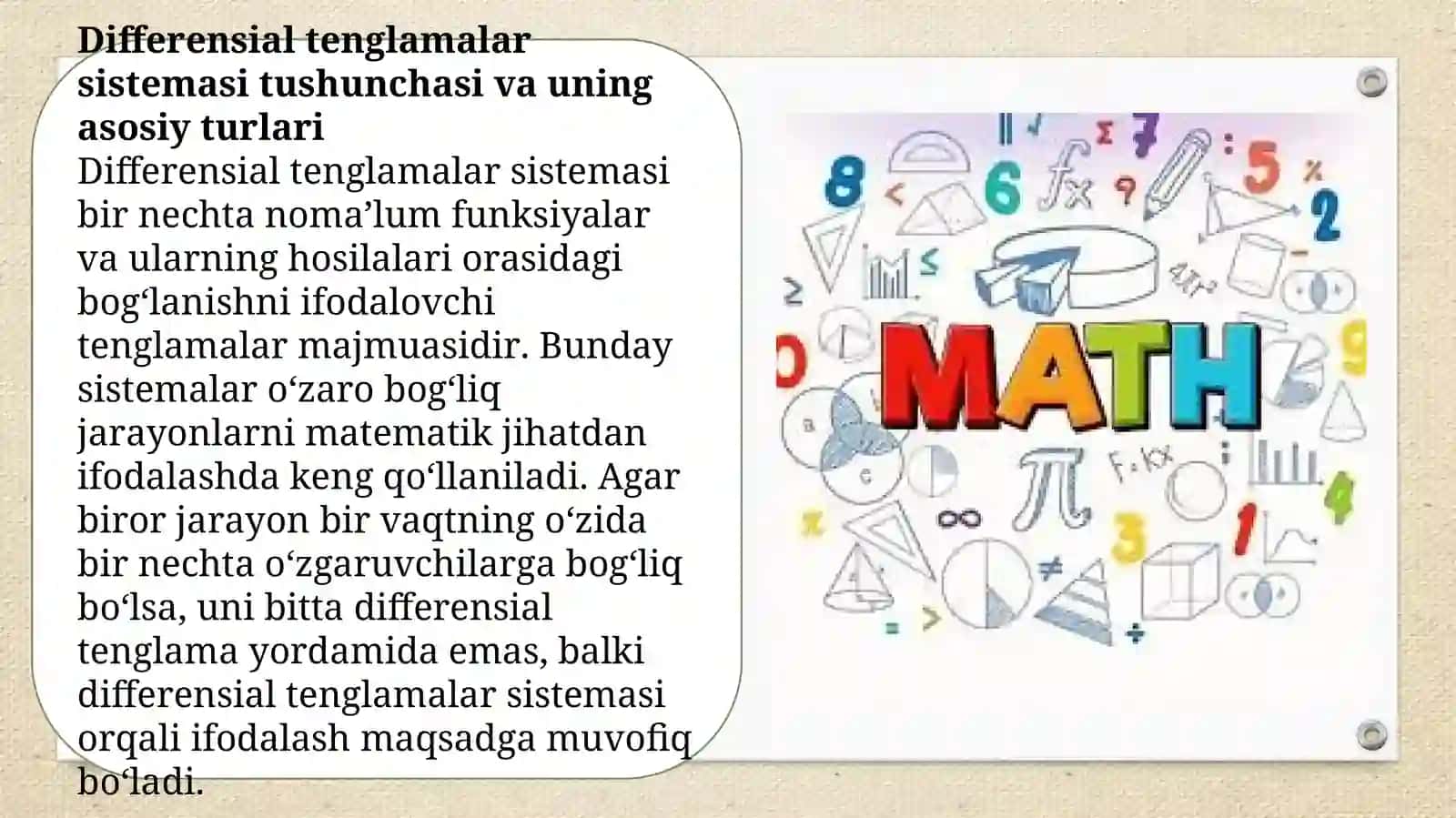 Differensial tenglamalar sistemasi. Normal sistema. Normalarni yo‘qotish usuli. 4