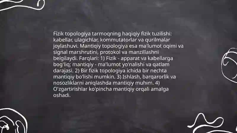 Tarmoq topologiyasi. Lokal tarmoq orqali axborotlar almashtirish 4