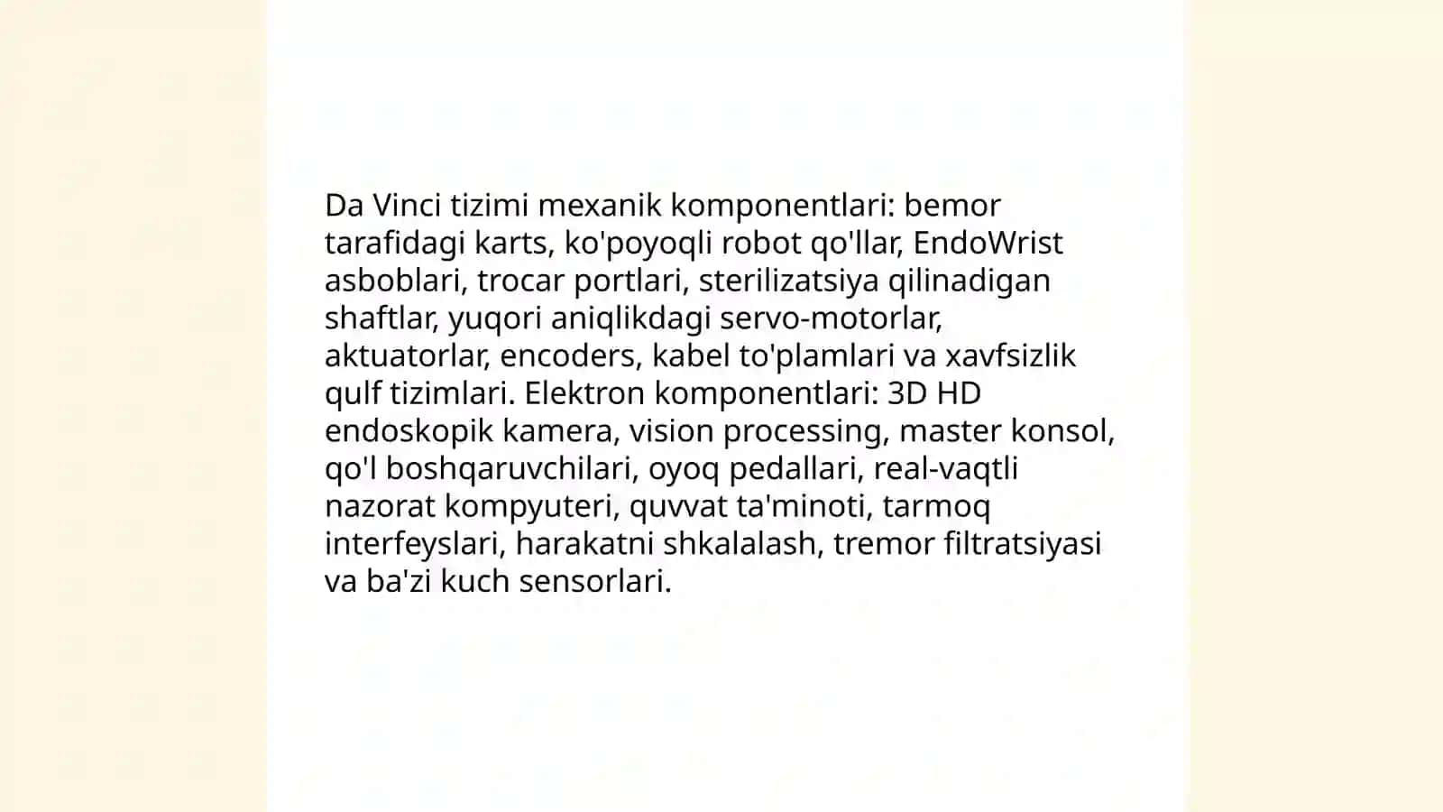 Tibbiy robotlar va jarroxlikda sun'iy intellekt.Da Vince system misoli 4