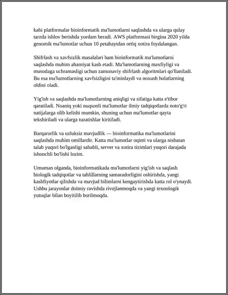 BIOINFORMATIKA VA BIOMEXANIKA FANIDAN MUSTAQIL ISH 4
