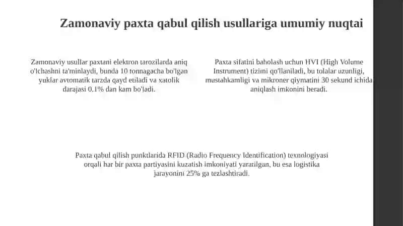 Chigitli paxtani qabul qilishni zamonaviy usullari 4