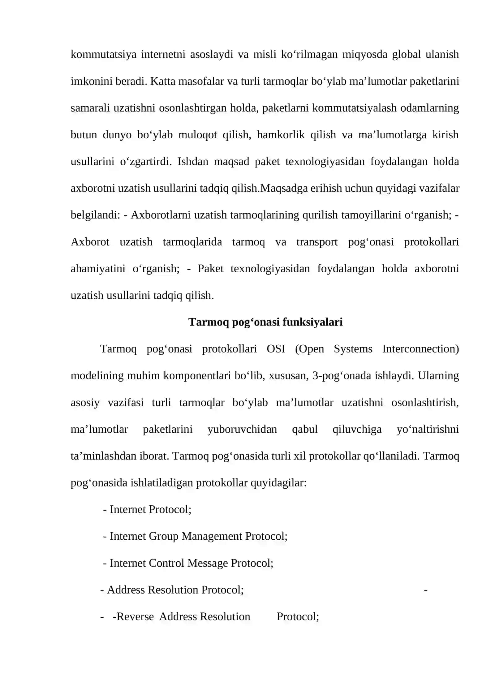 Tarmoq pog‘onasi funksiyalari, IPv4 va IPv6 manzillash tizimlari 4