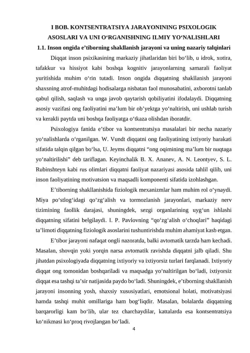 Diqqat kontsentratsiyasini eksperimental o'rganish. 4