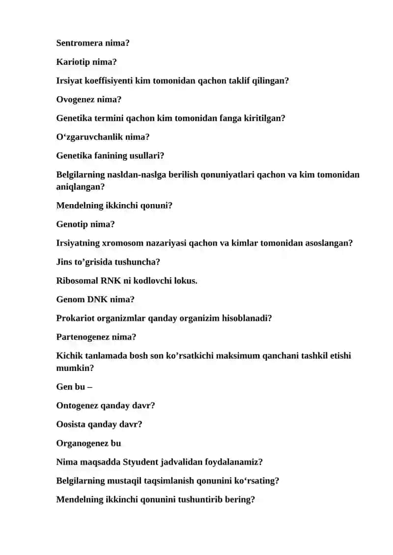 Genetika fanidan test savollari 4