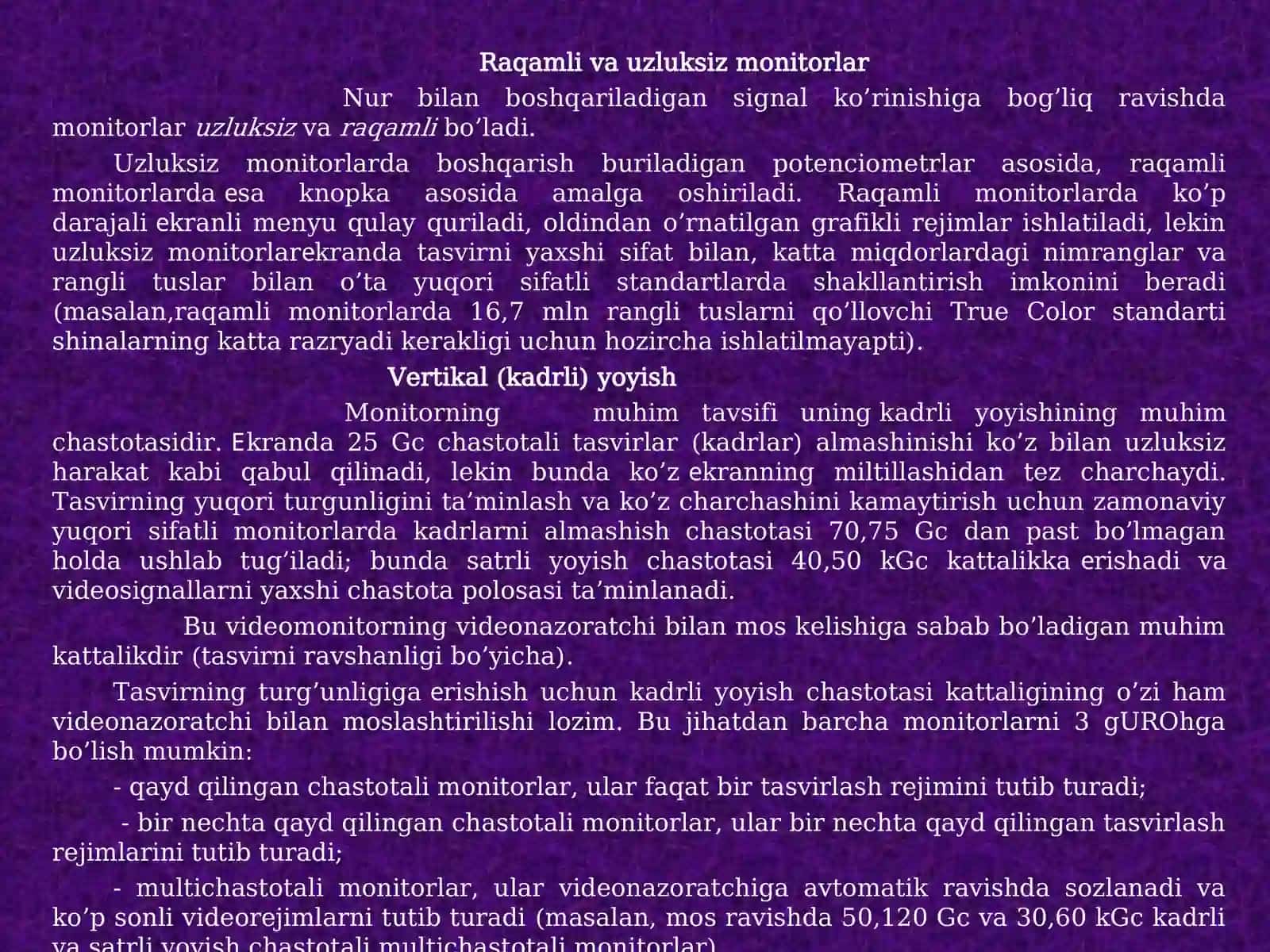 Monitorlar tavsifnomasi 4