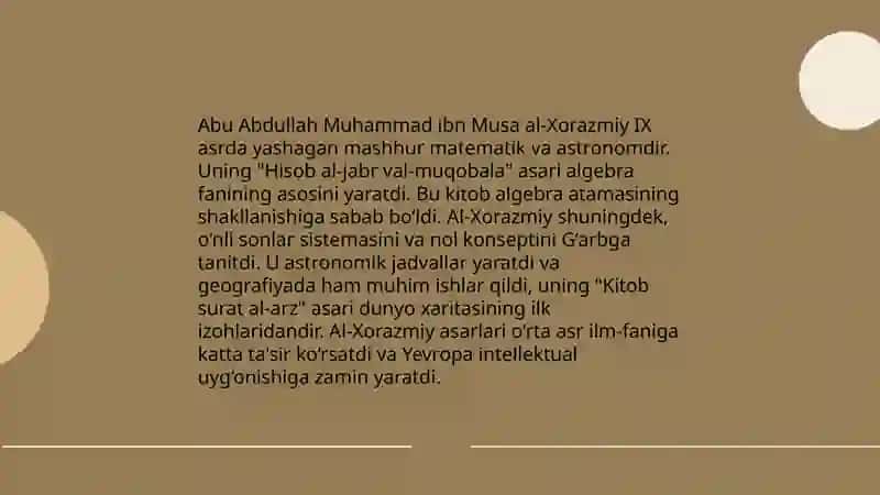Abu Abdulloh Muhammad ibn Muso al-Xorazmiyning didaktik g‘oyalari 4