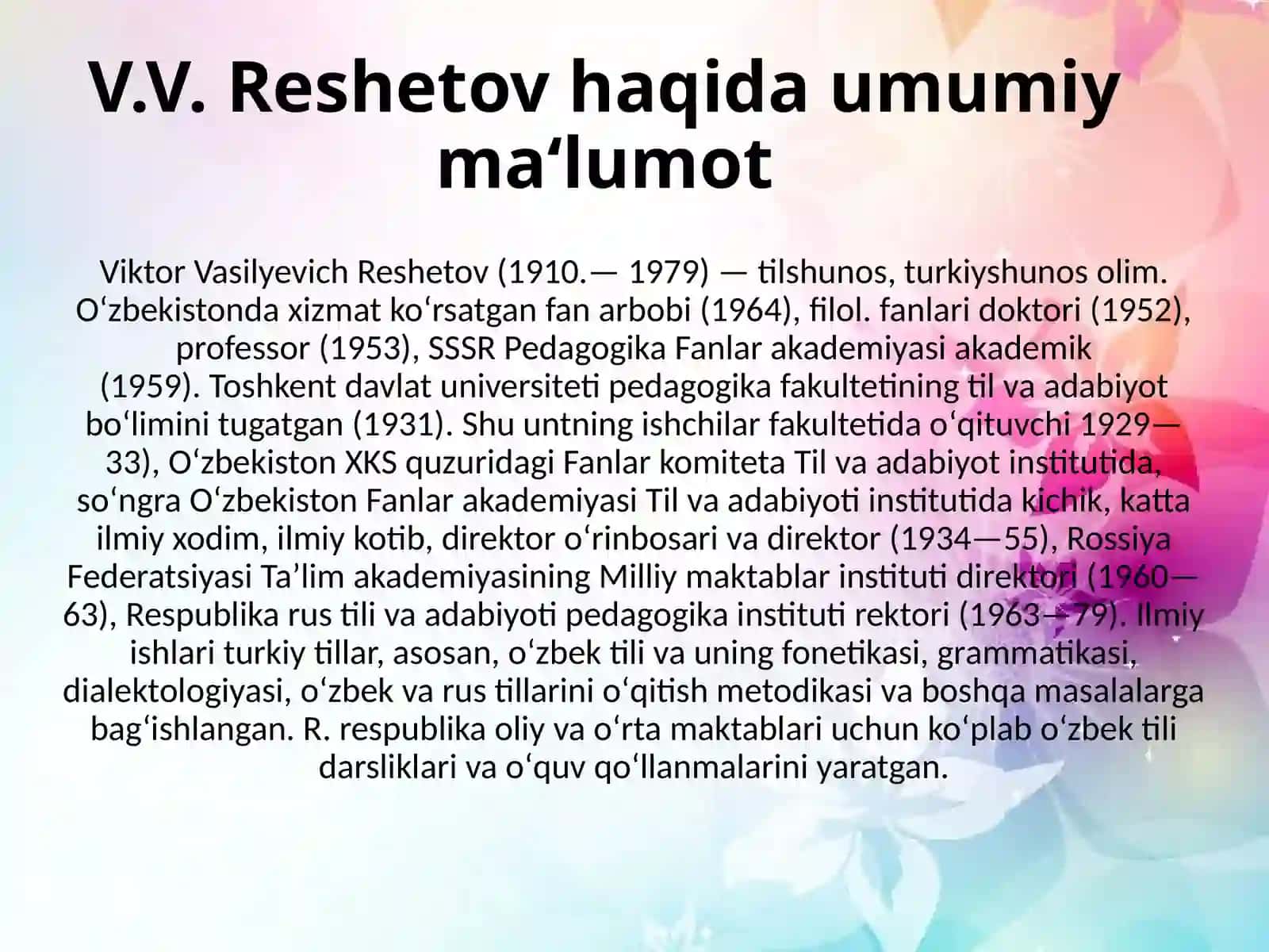 O‘zbek shevalarining tasnifi (V. V.Reshetov tasnifi) 4