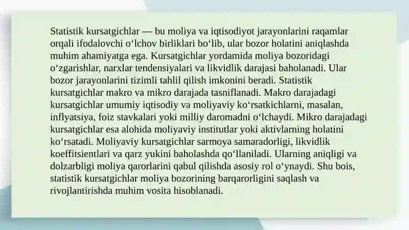 Statistik kursatgichlarning mohiyati va ahamiyati 4