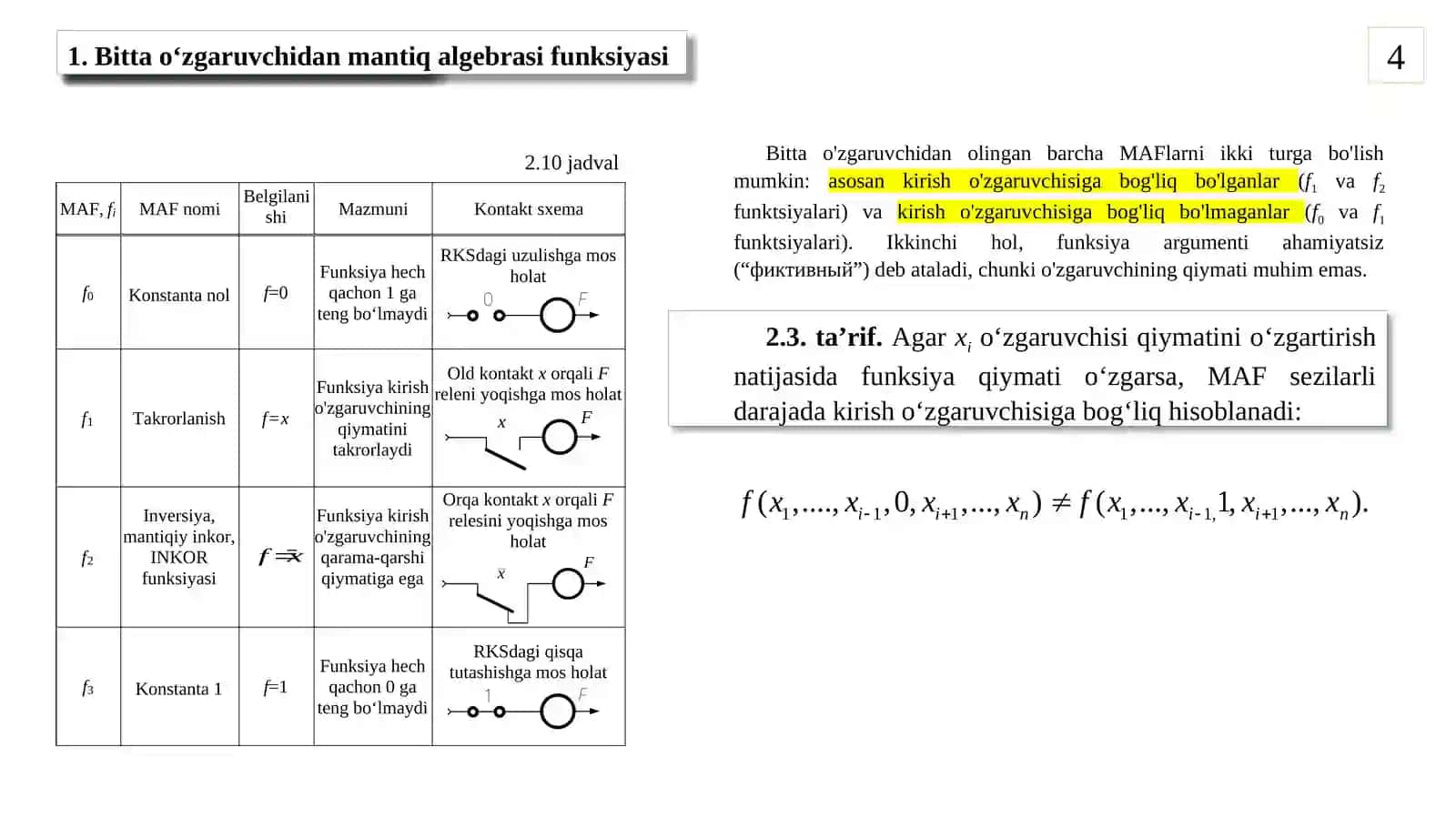 Mantiq algebrasi elementar funksiyalari 4