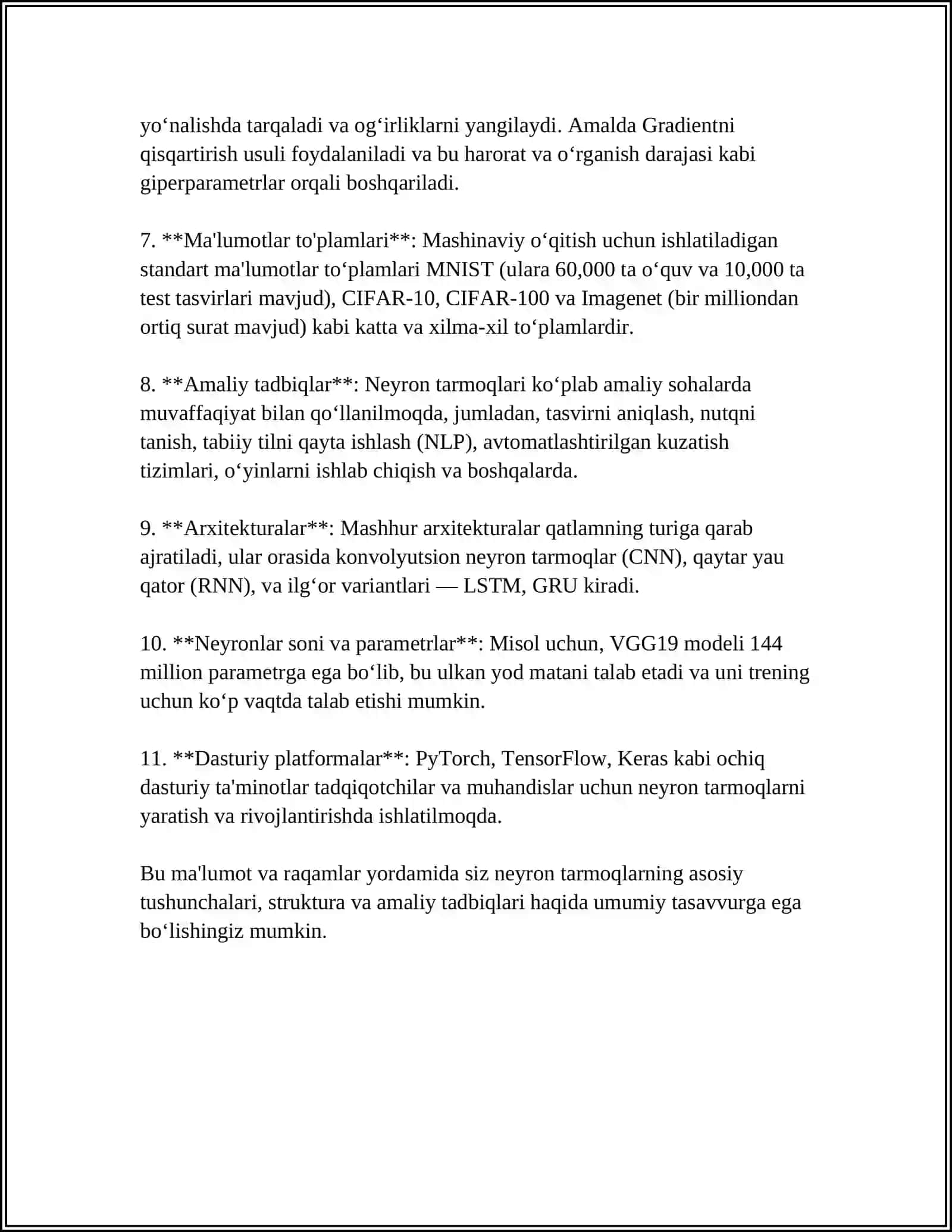 ENG SODDA PERSEPTRONLAR YORDAMIDA BASHORATLASH ALGORITMINI ISHLAB CHIQISH 4