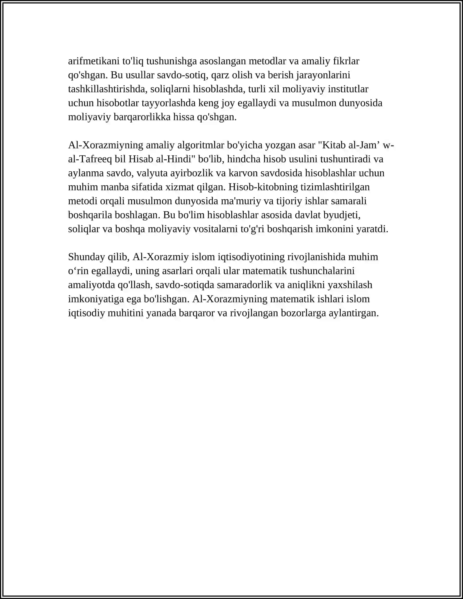 AL-XORAZMIYNING IQTISODIYOTDA TUTGAN O'RNI 4
