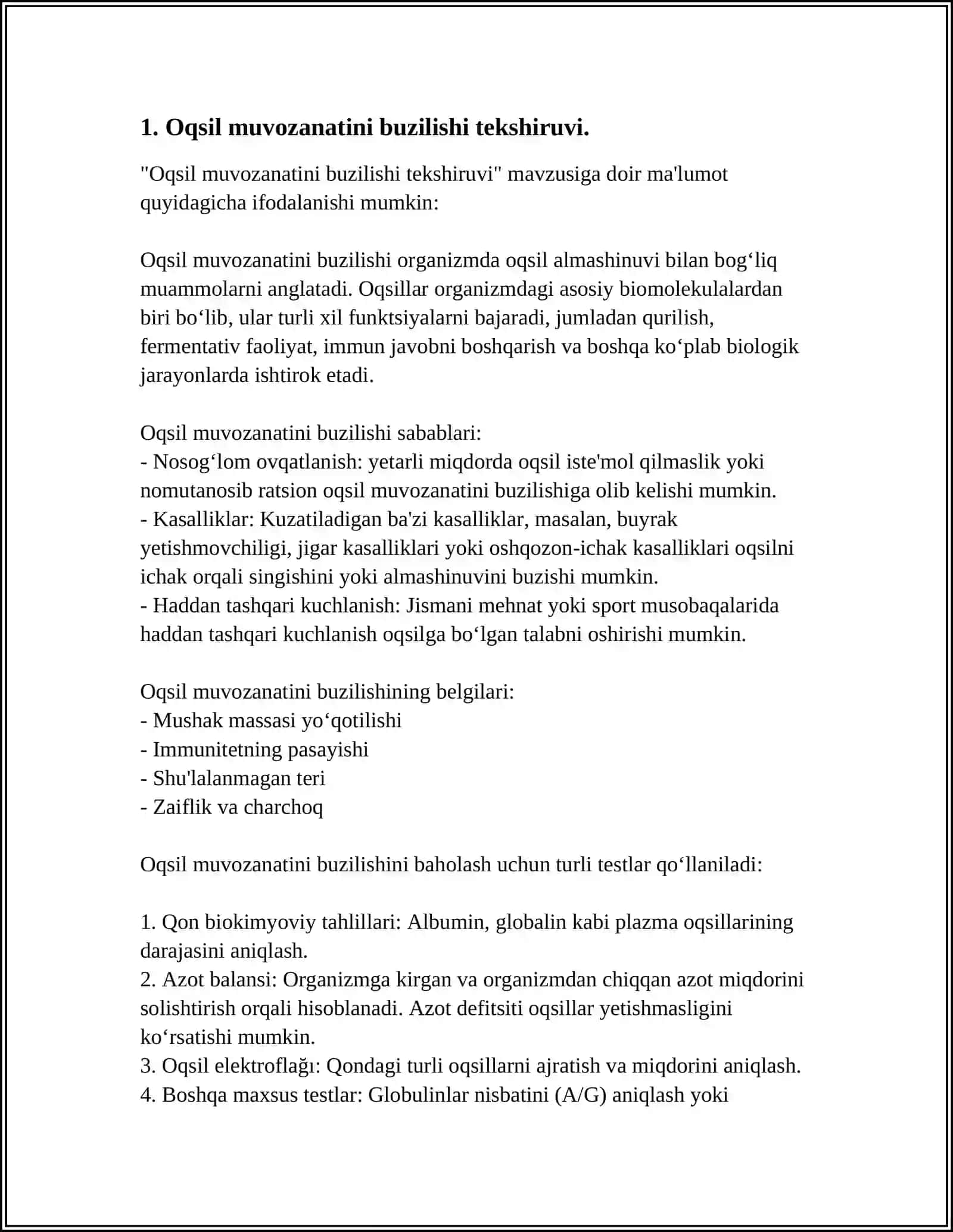 Oqsil muvozanatini buzilishi tekshiruvi 4