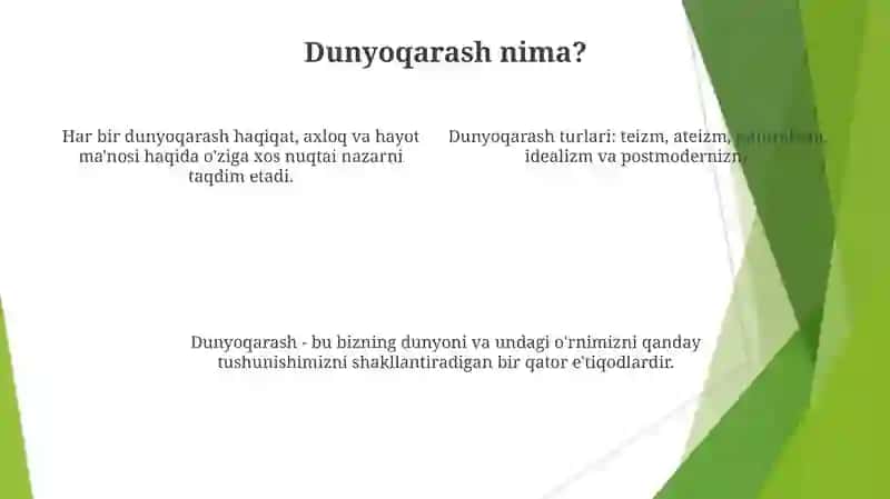 Dunyoqarash. dunyoqarash shakllari 4