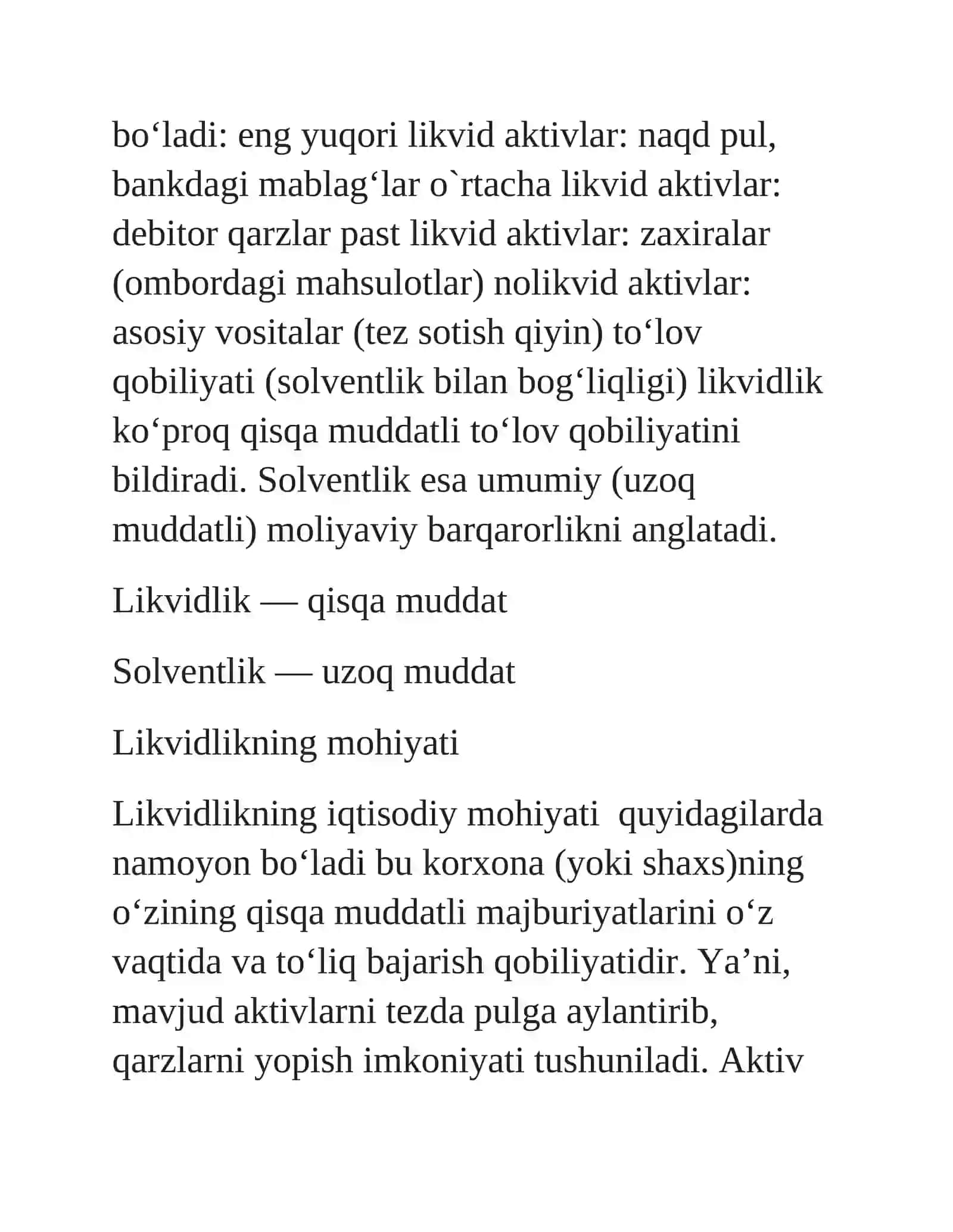 Likvidlik ko`rsatkichlari tahlil 4