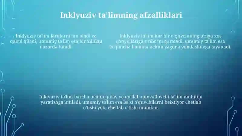 Inklyuziv va birgalikda óqitish ularning asosiy farqlarini asoslash 4