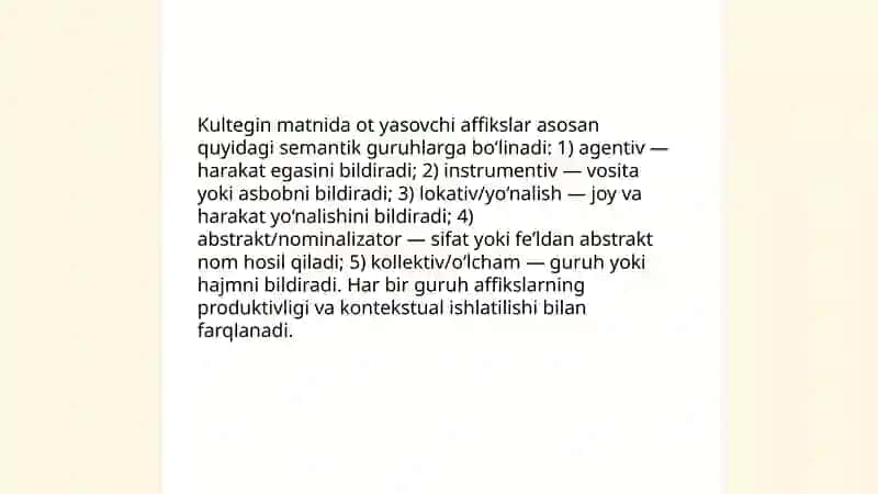 Kultegin bitikdoshi matnidagi soʻz yasovchi affikslar 4