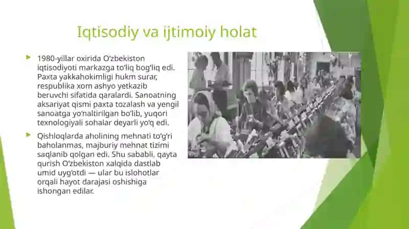 Qayta qurilish yillarida O’zbekistondagi ijtimoiy  siyosiy vaziyat 4