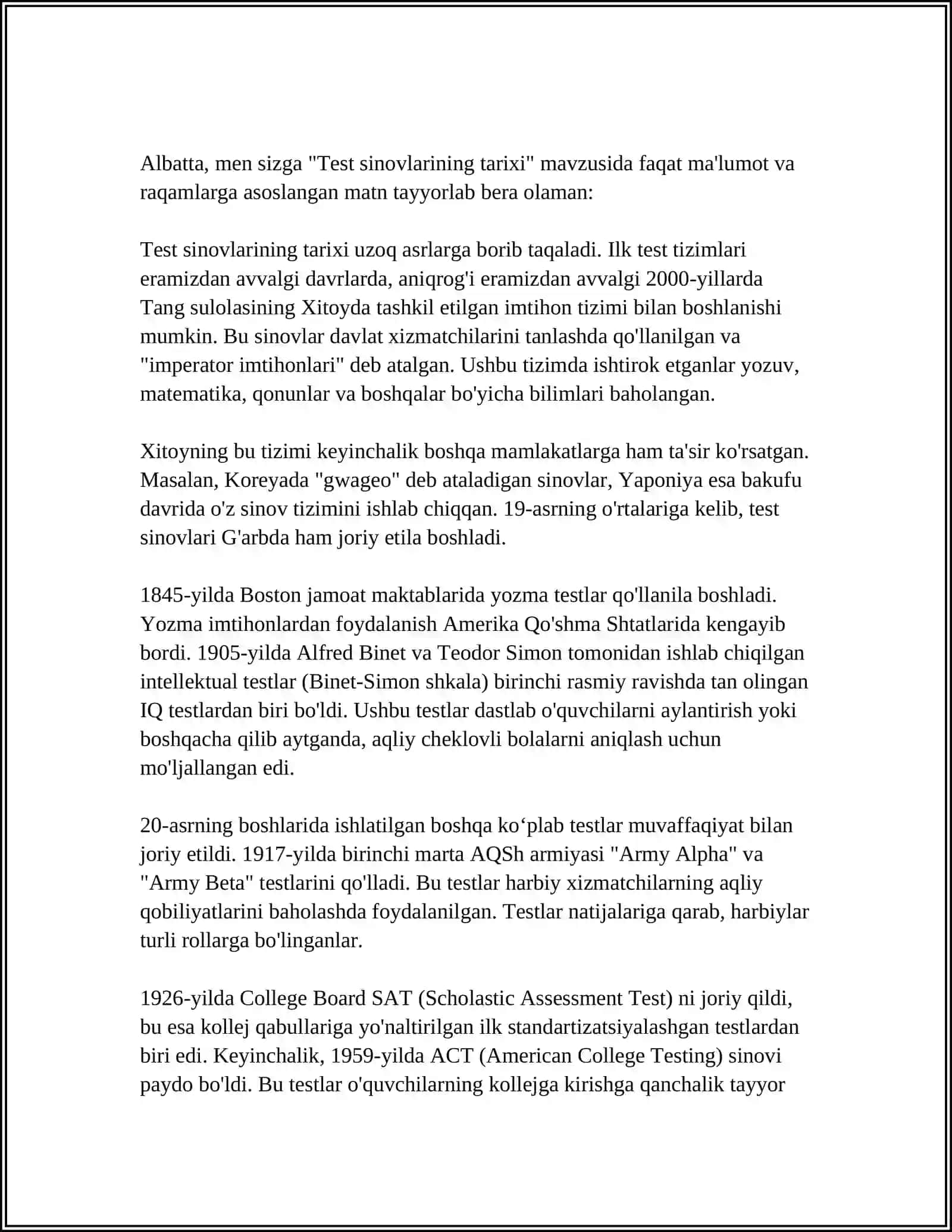 BILIMNI TEKSHIRISHNING TEST USULI. PEDAGOGIK TESTLAR TUZISH 4