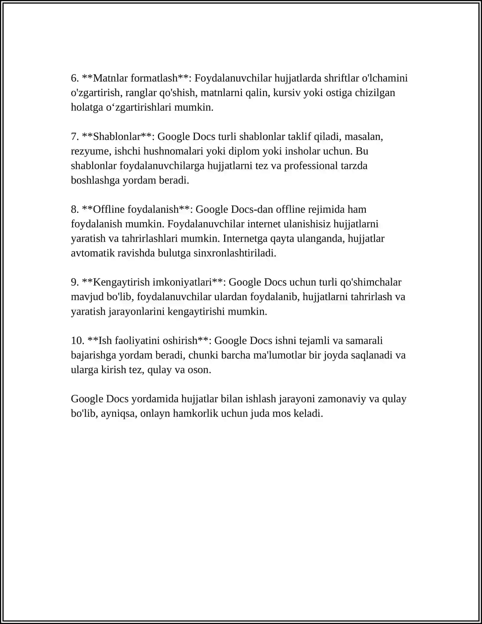 GOOGLE DOCSDA HUJJATNI BIRGALIKDA TAXRIRLASH 4
