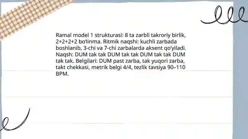 Ramal vazni tanosubidagi jami 12ta ritmik modellar 4