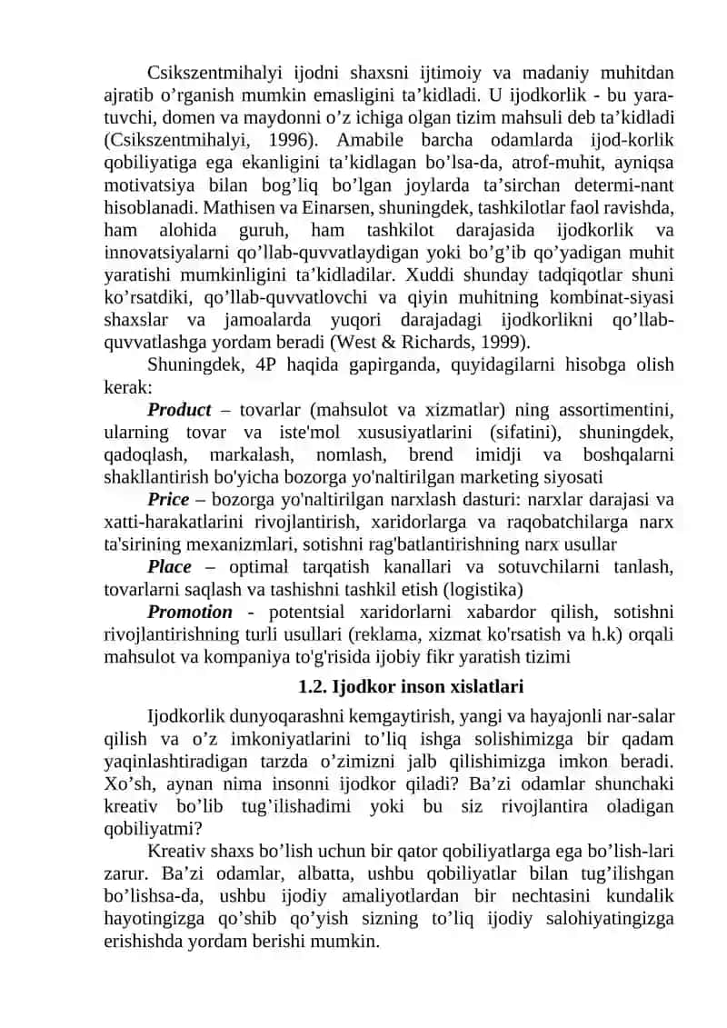 Ijodkorlikning “4 P” modeli 4