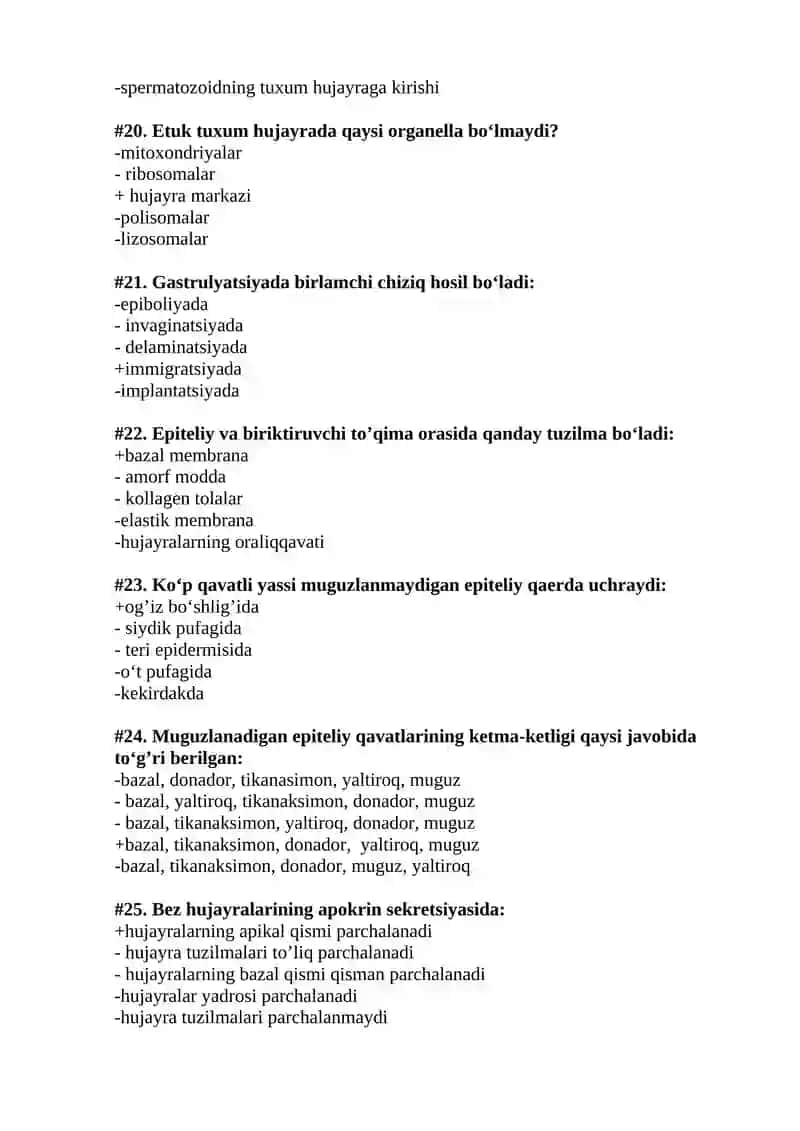 Gistologiya test 2019 yil 4