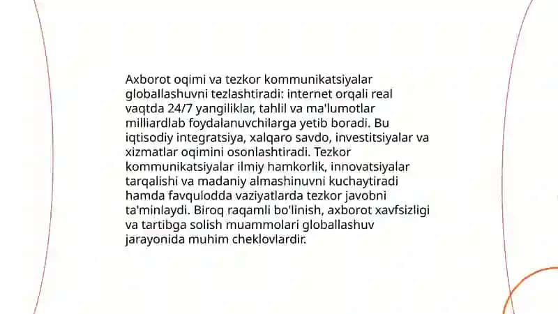 Globallashuv jarayonida internetning orni 4