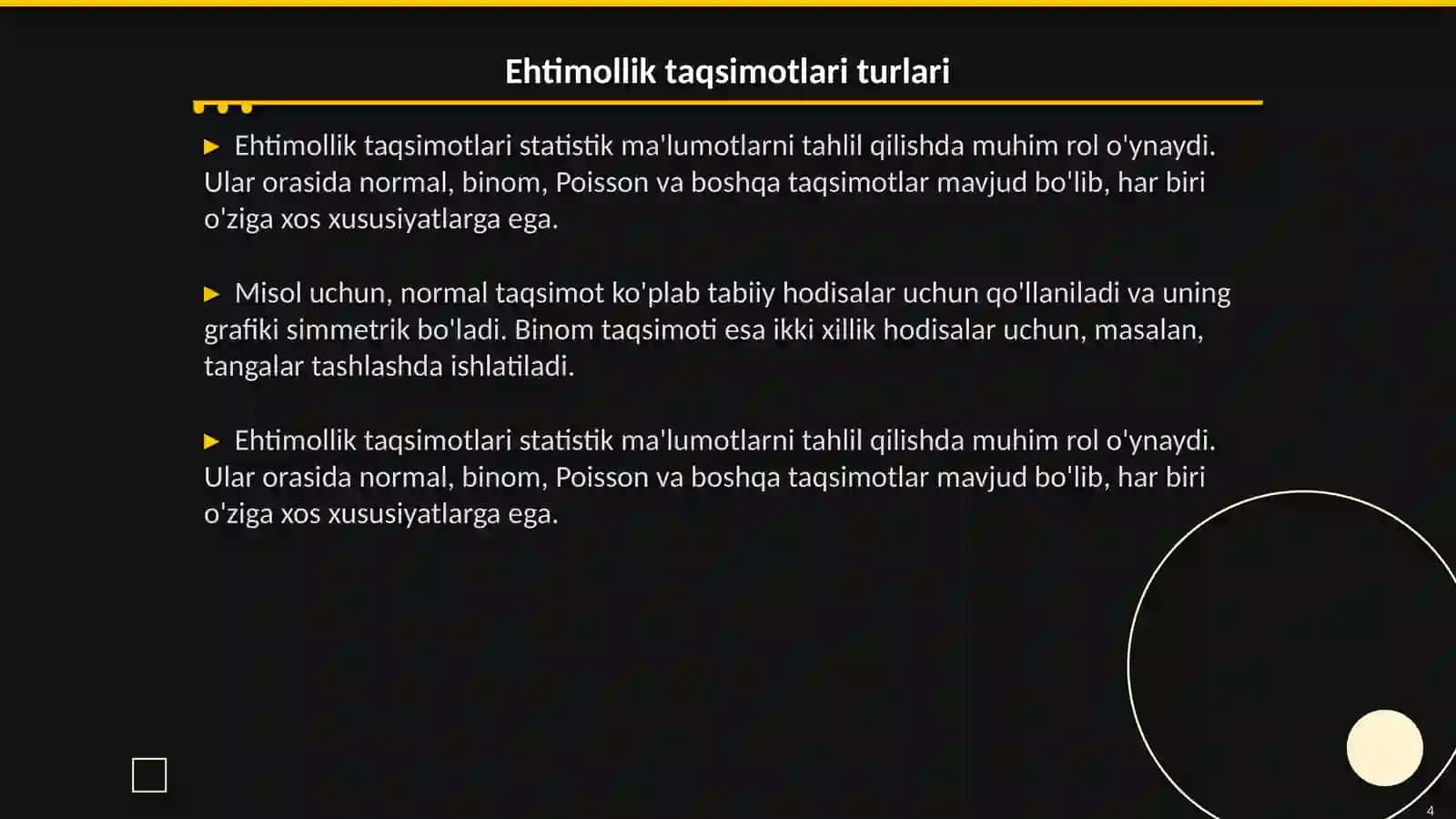 Ehtimollarni taqsimlash va malumotlarni modellashtirish 4