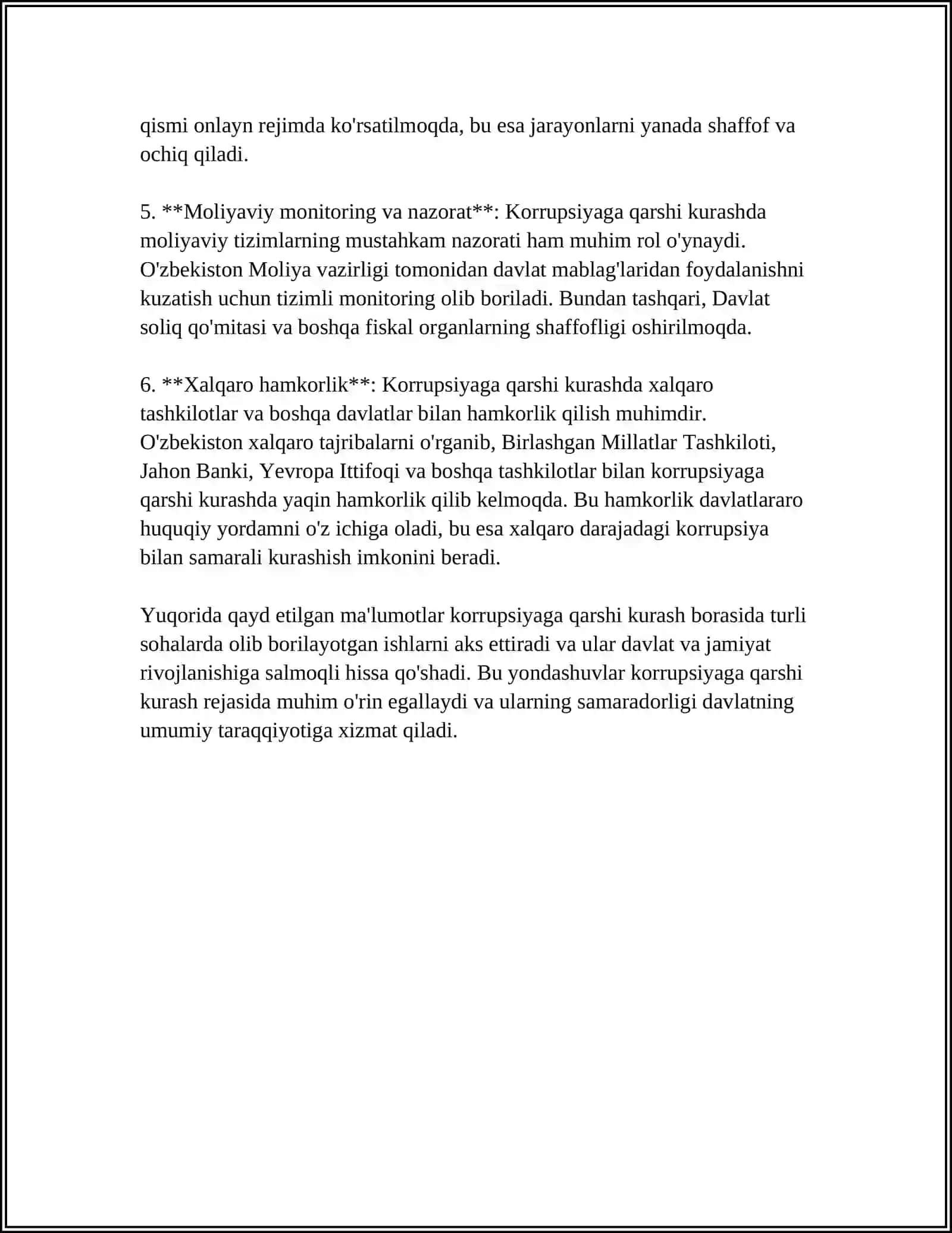 O'ZBEKISTONNING “KORRUPSIYAGA QARSHI KURASH” BORASIDA OLIB BORAYOTGAN SIYOSATI 4