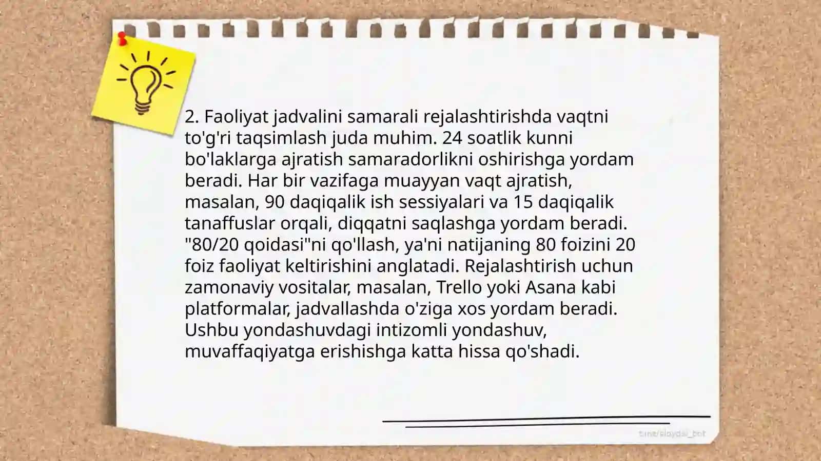 Faoliyat jadvalini tuzish talablari 4
