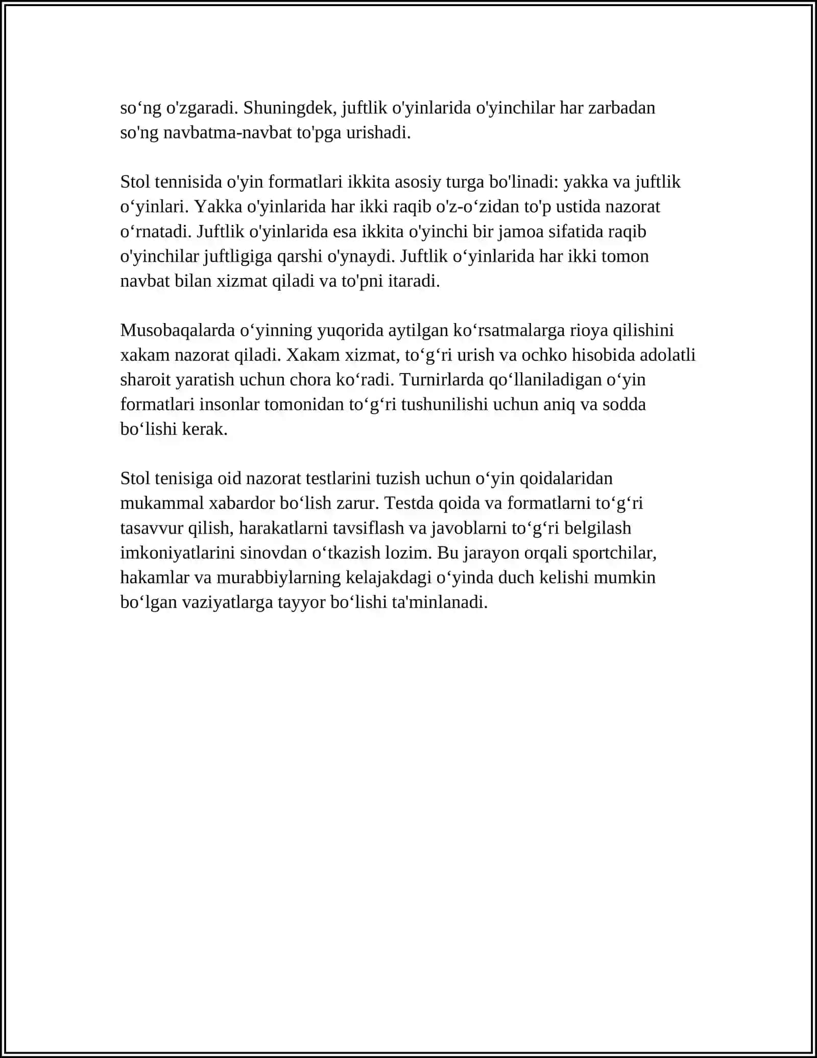 STOL TENNISIGA OIDA TEST TUZISH 4