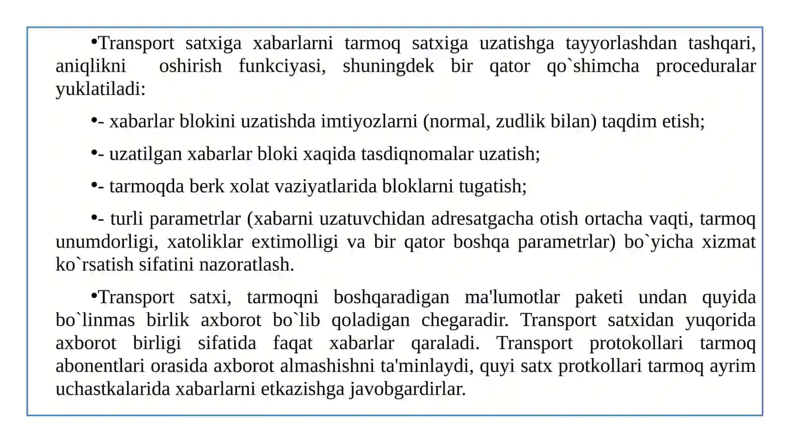 TRANSPORT SATXIDA AXBOROTLARNI QO`RIQLASH 4