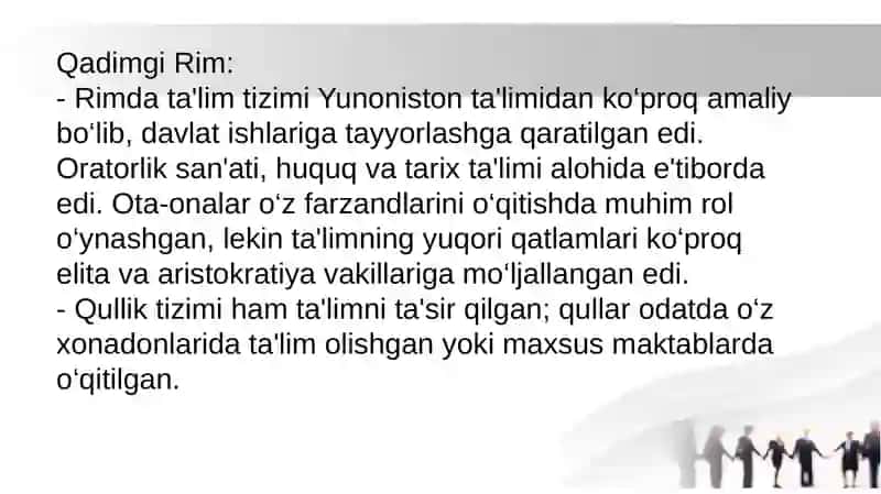 Qadimgi Yunoniston va Rim davlatlari ta'biy va maktab 4