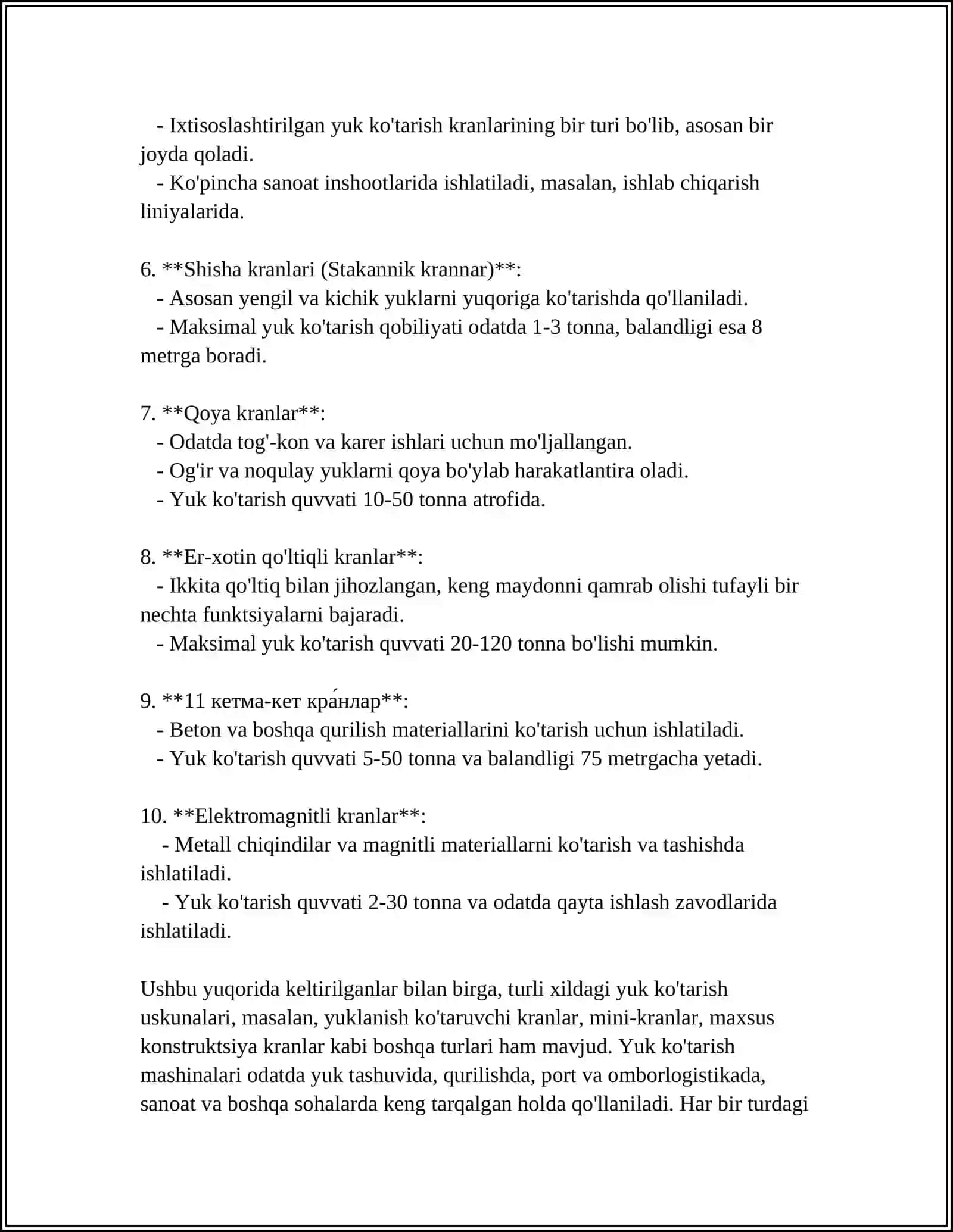 Yuk ko'tarish mashinalari ish unumdorligi 4