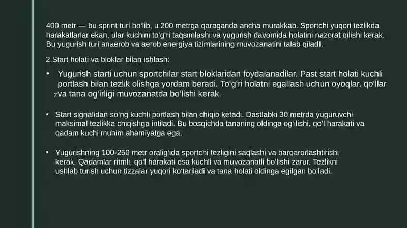 Yengilatletika: 400metrgayugurishtexnikasi 4