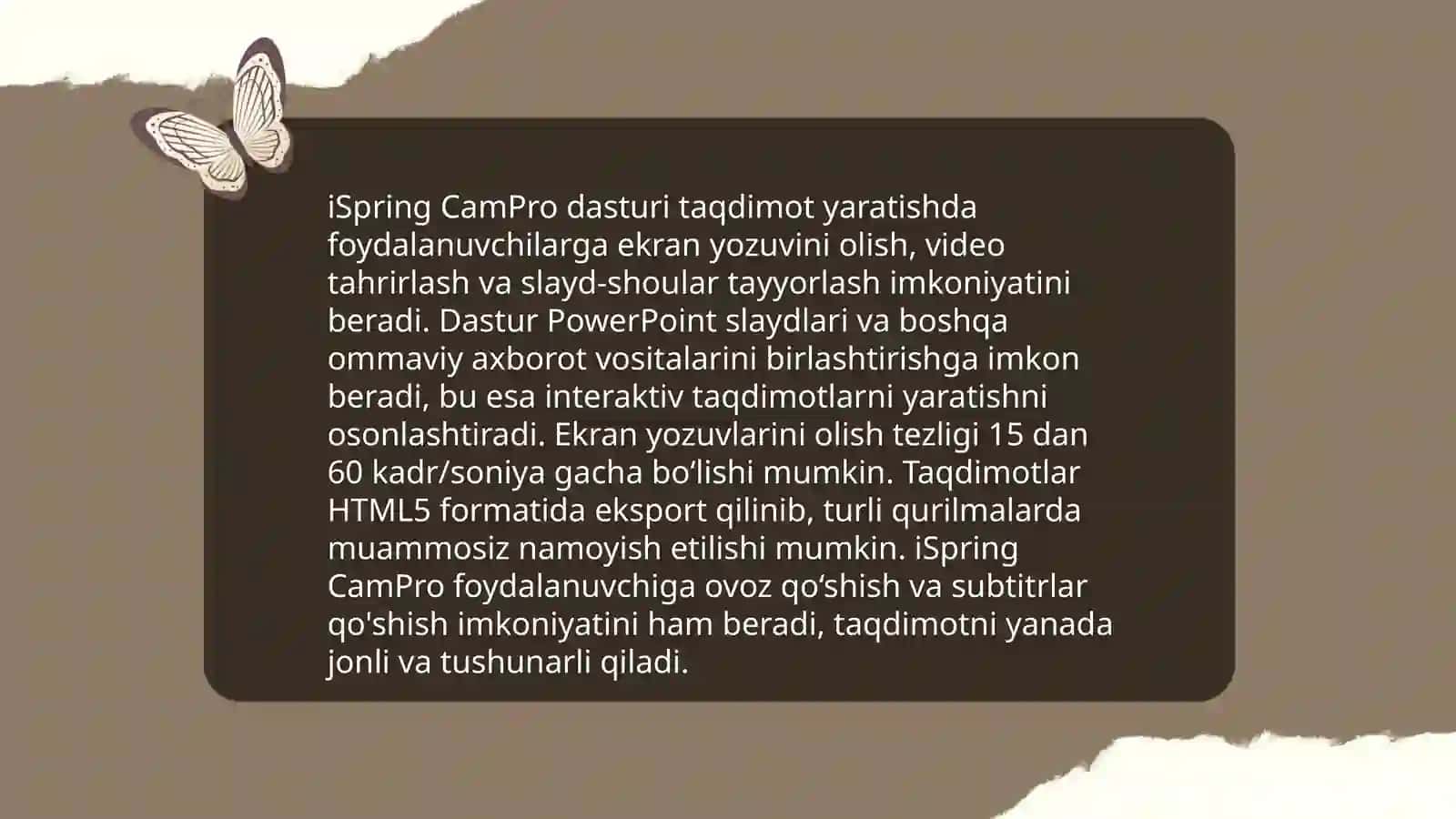 Camtasia studio, ISpring Campro, Capture, Bandicam dasturlari va ularning imkoniyatlari 4