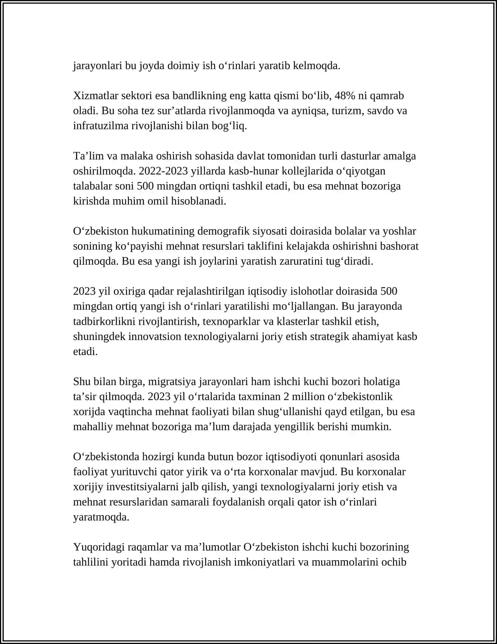 ISHCHI KUCHI, UNING BANDLIGI VA ISHSIZLIK 4