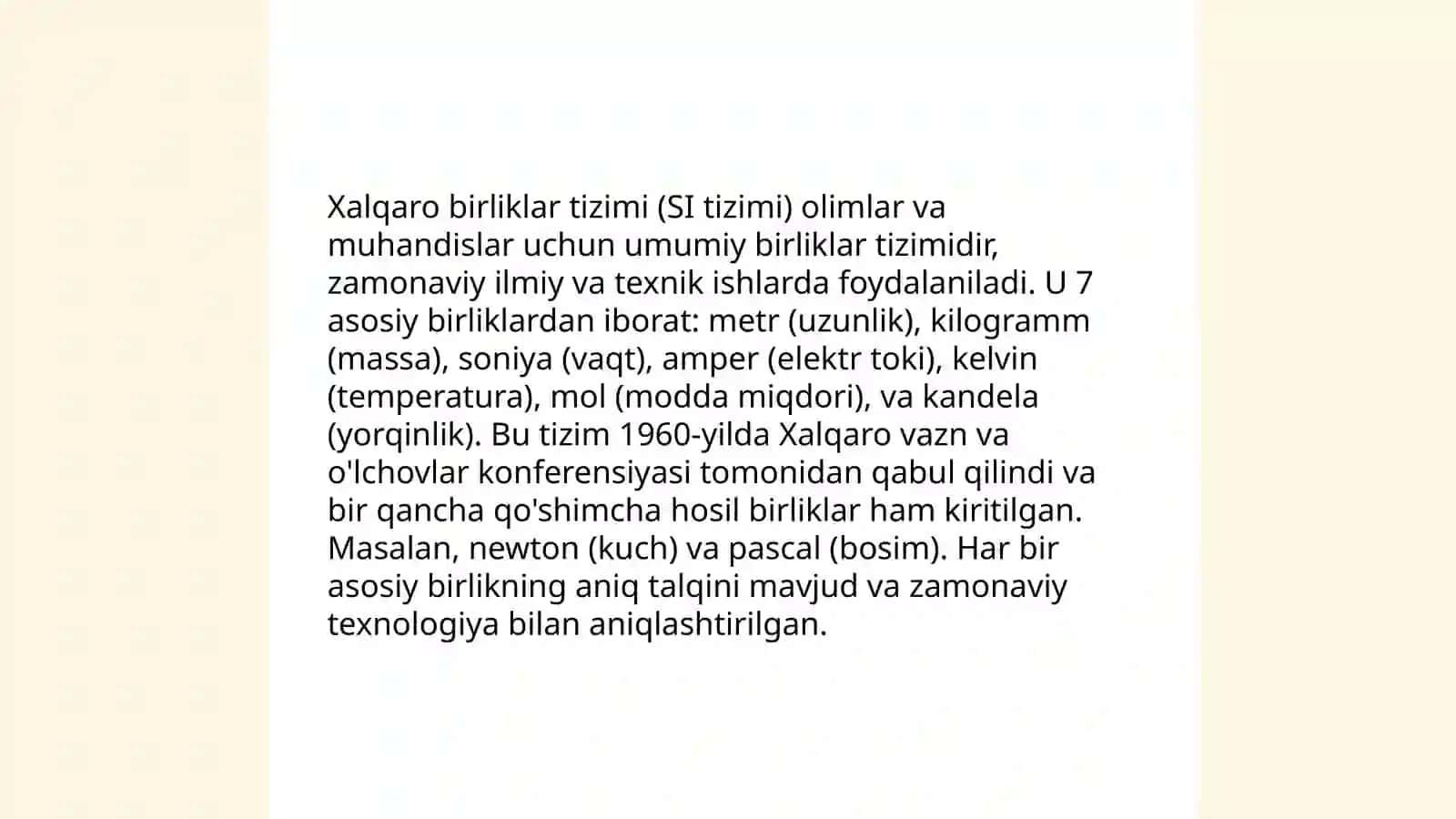 Oʻlchash birliklari va xalqaro birliklar tizimi (SI tizimi) 4
