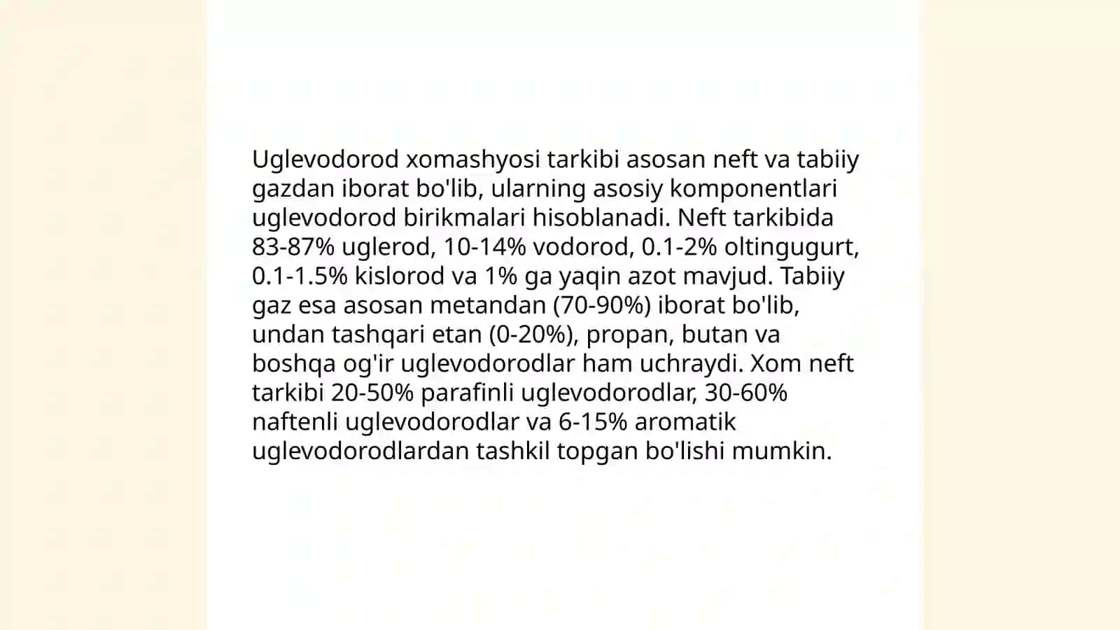 Uglevodorod xomashyosiga qoyilgan talablar 4