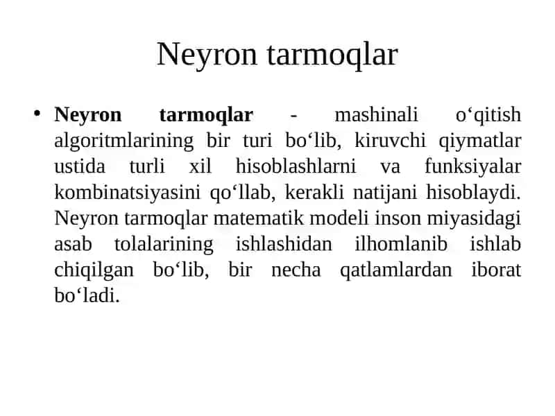 Sunʼiy neyron tarmoqlar 4