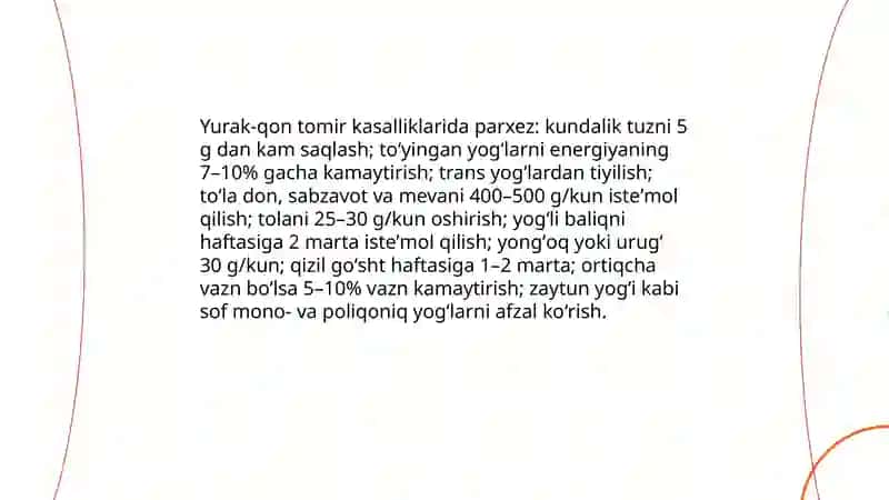 Turli kasalliklarni davolashda parxez ovqatlardan foydalanish 4
