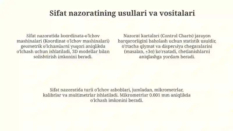 Mahsulot sifatini nazorat qilish usullarini o‘rganish 4