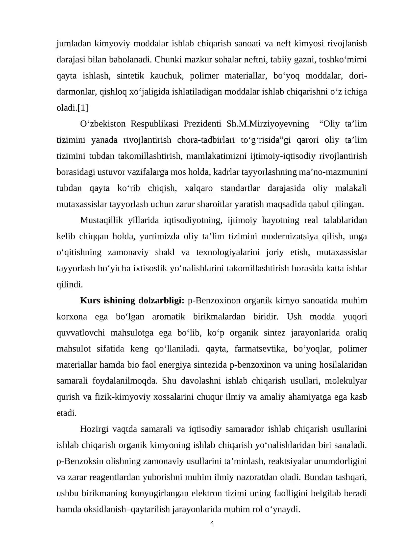 p-BENZO SINTEZI, TUZILISHI VA XOSSALARI 4
