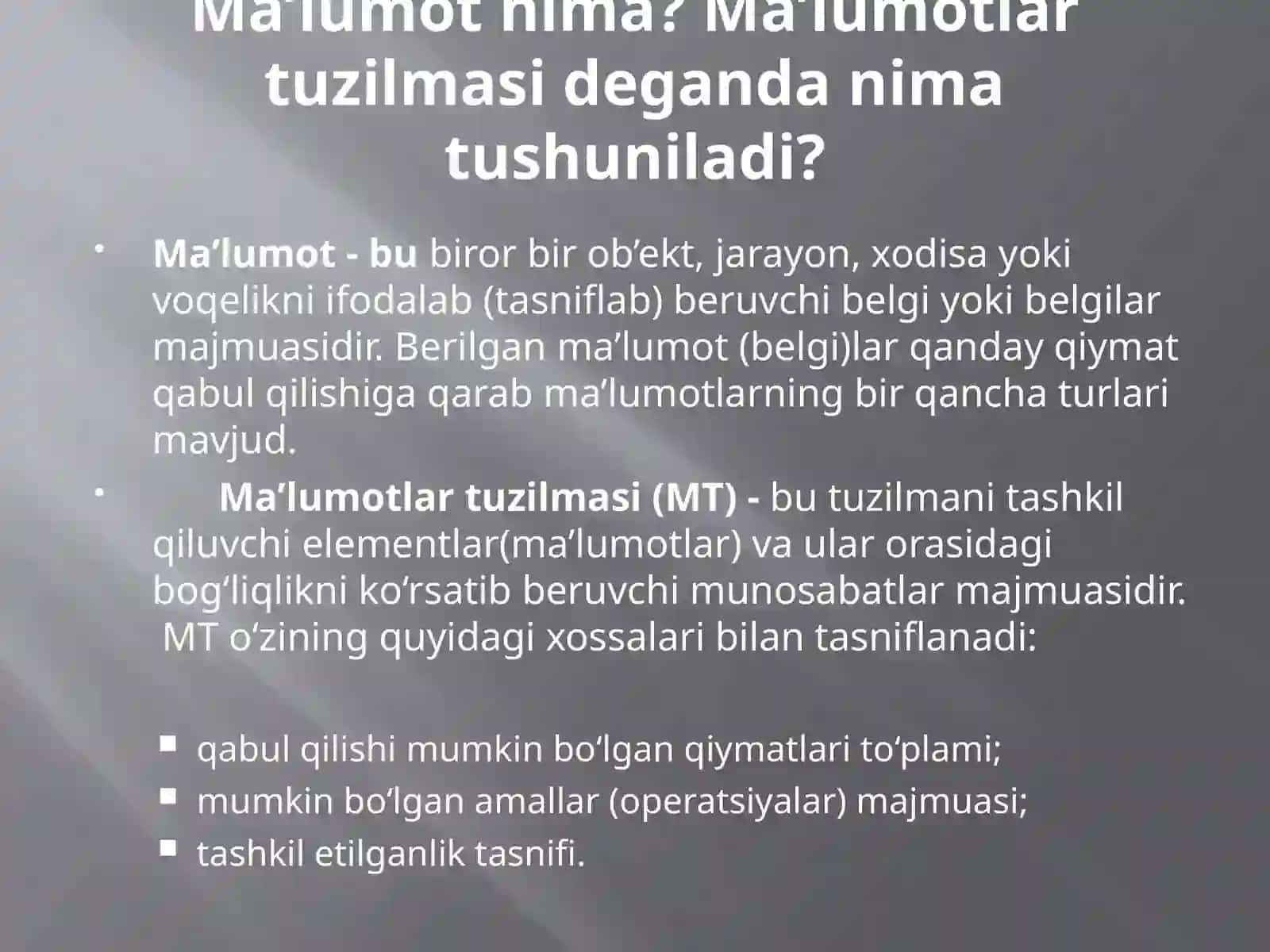 “Ma’lumotlar tuzilmasi va algoritmlar” fanining maqsadi va vazifasi. 4
