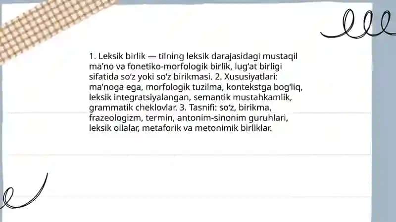Leksik sath va uning birligi lingvistik muammo sifatida 4