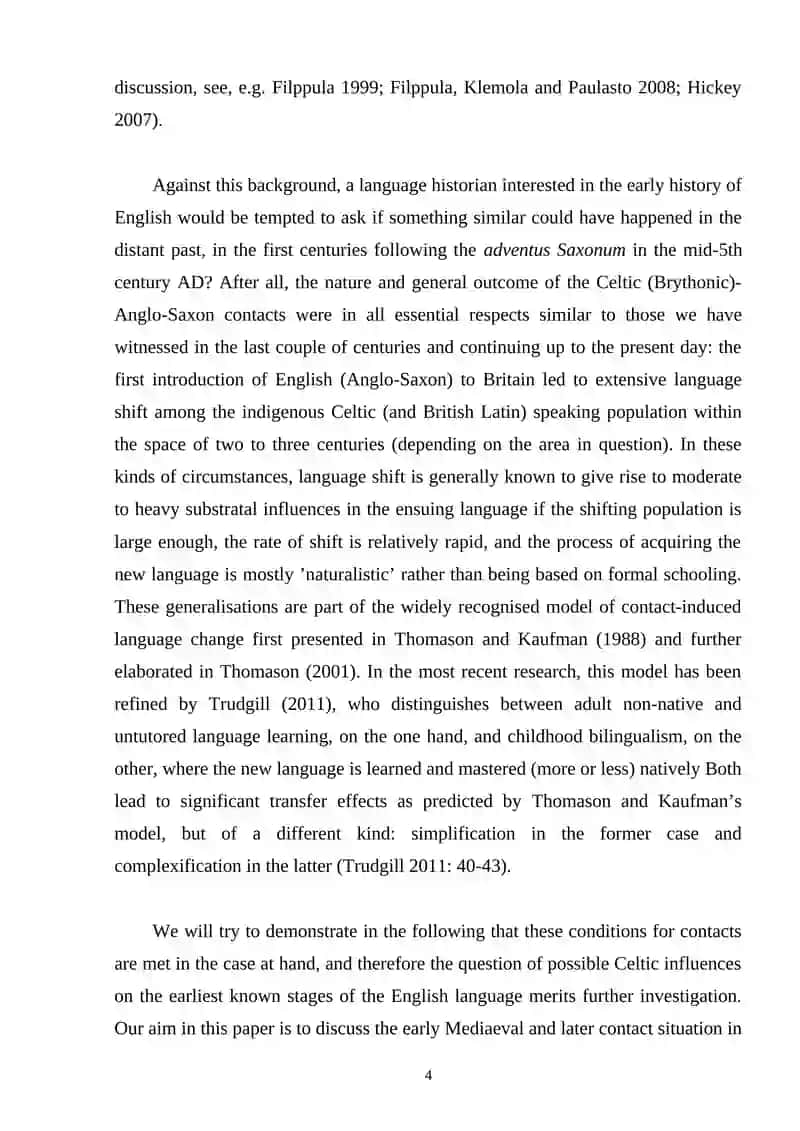 THE CELTIC LANGUAGE AND ITS INFLUENCE ON ENGLISH LANGUAGE 4