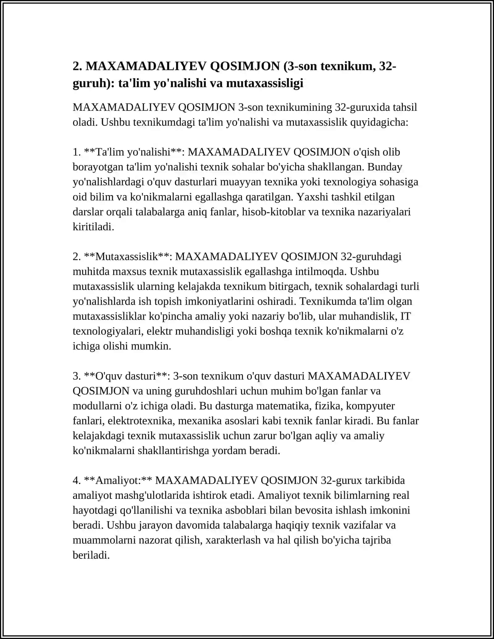 MAXAMADALIYEV QOSIMJON 3 SON TEXNIKUM 32 GURUX 4